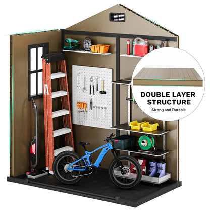 DWVO 6x4 FT Resin Storage Shed with Floor, Outdoor Storage Shed with Lockable Door, Window and Vents, Waterproof Plastic Tool Storage for Garden, Patio, Backyard, Lawn