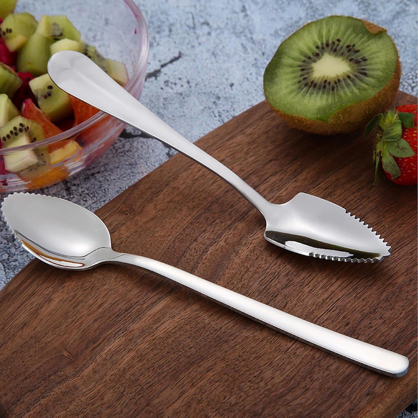 2pcs Stainless Steel Grapefruit Spoons with Serrated Edge, Kitchen Tools for Citrus Fruits, Desserts