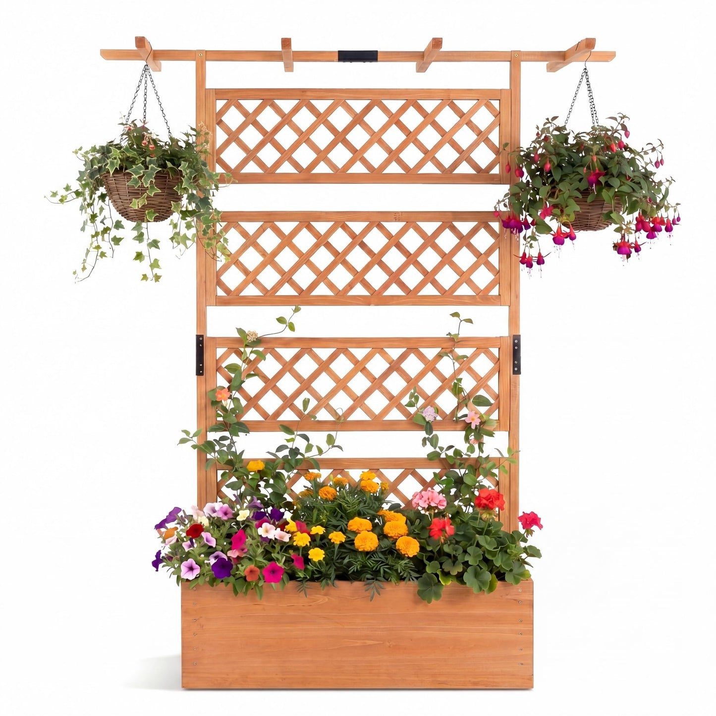 COSTWAY Wooden Raised Garden Planter with Trellis and Roof, 72" Freestanding Privacy Screen & Climbing Plant Support for Outdoor Patio, Balcony, Vegetable, Herb, and Flower Gardening (Brown,2)