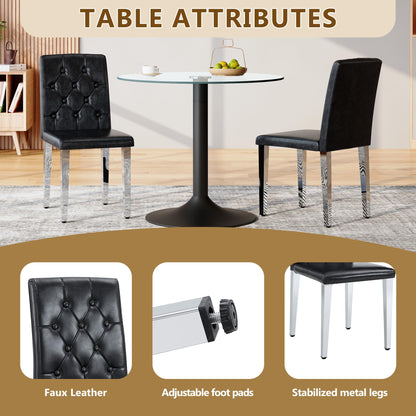 KEIKI Luxury Upholstered Dining Chairs Set of 4, PU Leather Parsons Dining Room Chairs with High-Resilience Cushion and Buckle Backrest, Easy Assembly, for Dining Room, Kitchen, Restaurant, Black