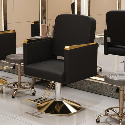 KEIKI Professional Salon Chair, 360° Swivel Hydraulic Barber Chair, Non-Tilting Styling Chair for Hair Salon, Tattoo & Beauty Spa, Black & Gold
