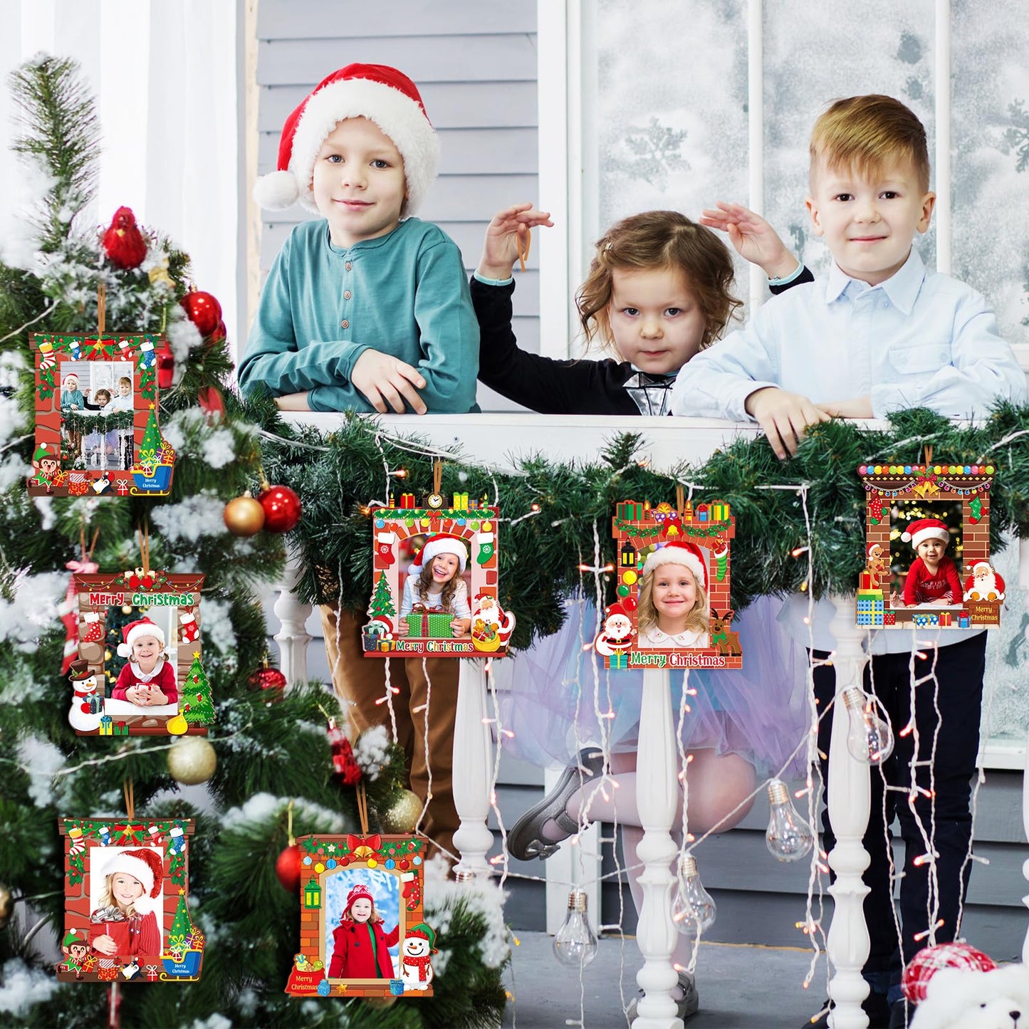 Capoda 24 Pack Christmas Picture Frame Craft Kits DIY Fireplace Christmas Photo Frame Craft Ornaments Xmas Picture Frame Holiday Craft Activities for Photo Ornament Craft Christmas Tree Decor