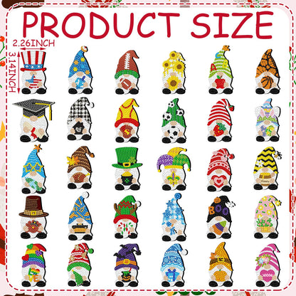 30 Pcs Christmas Gnome Diamond Painting Magnets Kits Seasonal Diamond Art Decor Holiday Seasonal Christmas Fridge Magnet Refrigerator Sticker DIY Craft for Beginners Adults Gifts Home Decor