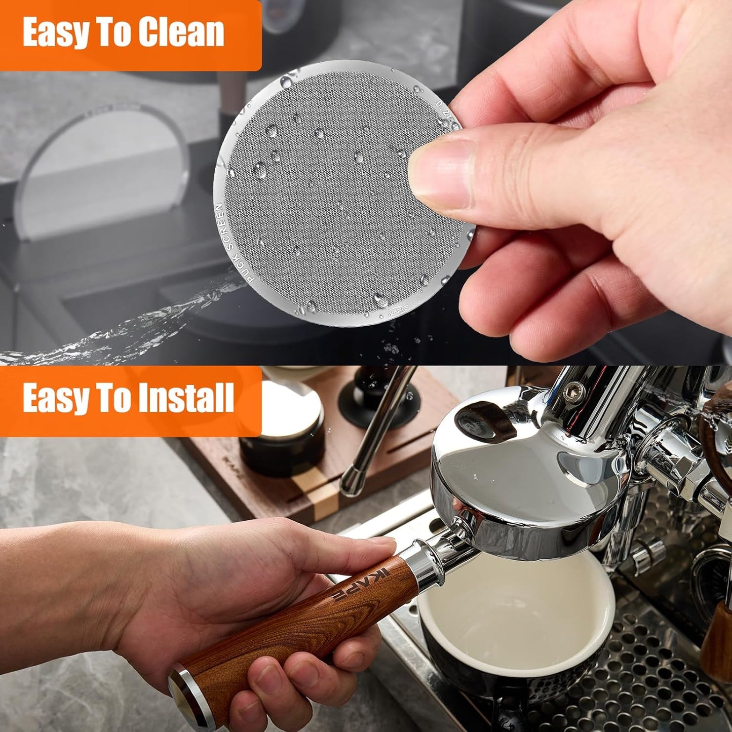 IKAPE 53.3mm 2pc Espresso Puck Screen, 0.2mm Thickness, Reusable Metal Coffee Filters, Food-grade Stainless Steel