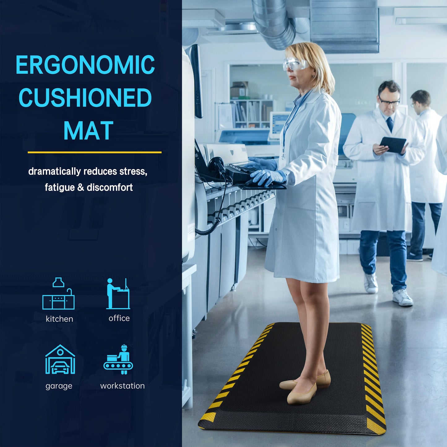 FEATOL Anti Fatigue Mat Industrial, Ergonomic Standing Floor Mat for Work for Stand -Safety Support for Leg & Back Pain(Yellow Border, 20" x 39", 1PC)