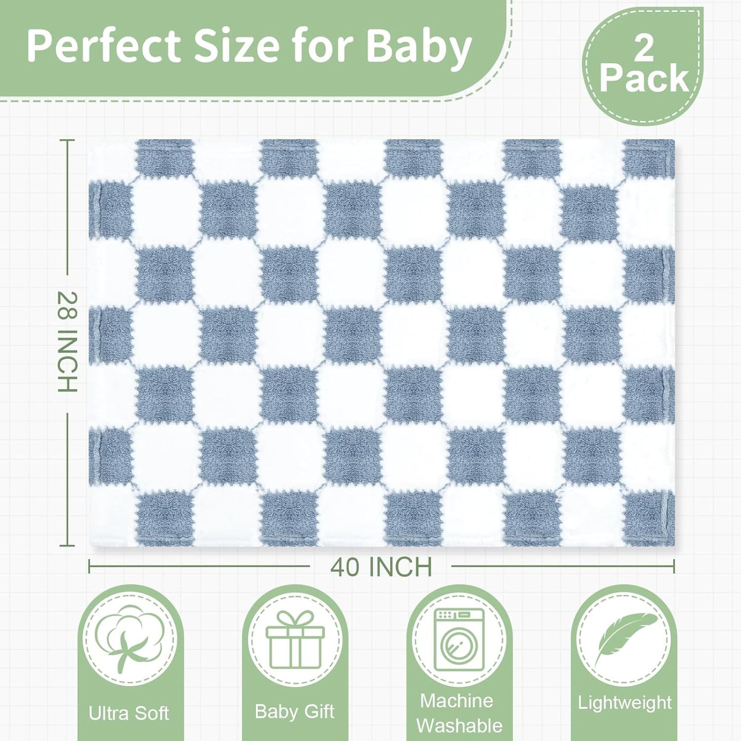 Regine Switzerland Checkered Baby Blanket - Soft Fleece for Boys | 2-Pack, 28 x 40 Inches, Ideal Newborn Gift