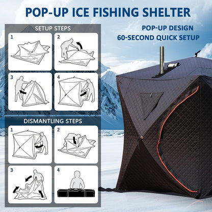 WACLMOTAKE Outdoor Sauna Tent Pro, Portable 4 Person Ice Fishing Tent 3-Layer Insulated Ice Fishing Shelter with 210D Oxford Fabric, All-Weather, Insulated, Solid, Panoramic View ice-Fishing-1.8m