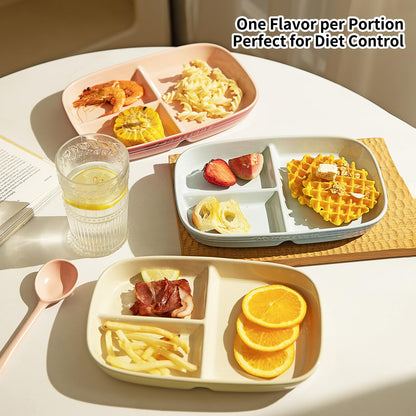 MDZF SWEET HOME Portion Control Plate for Weight Loss, Ceramic Divided Plates with 3 Compartments for Adults and Kids, Dishwasher and Microwave Safe (Purple)