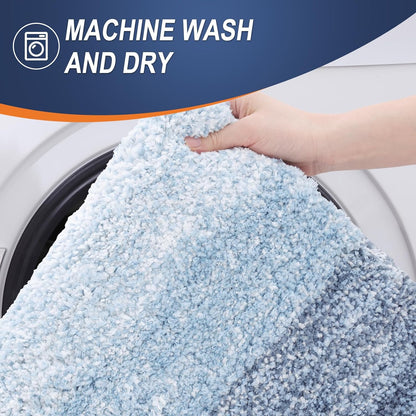OLANLY Bathroom Runner Rugs - Extra Soft Microfiber, Quick Dry & Machine Washable | 59x24, Blue