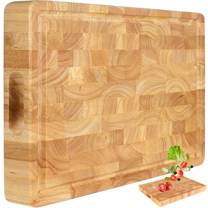 End Grain Cutting Board, Extra Large & Thick, End Grain Built-In Compartment and Juice Canal, Heavy Duty Chopping Board, Thick Carving Board for Bread Fruits Meat (17x13 Inches)