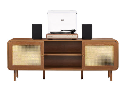 Crosley Furniture Nora Modern Record Player Cabinet with Vinyl Storage, Rattan Turntable Stand for Records, Walnut