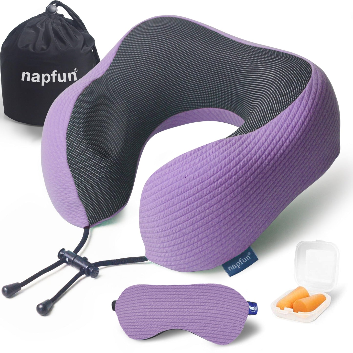 napfun Neck Pillow for Traveling, Upgraded Travel Neck Pillow for Airplane 100% Pure Memory Foam Travel Pillow for Flight Headrest Sleep, Portable Plane Accessories, Light Grey