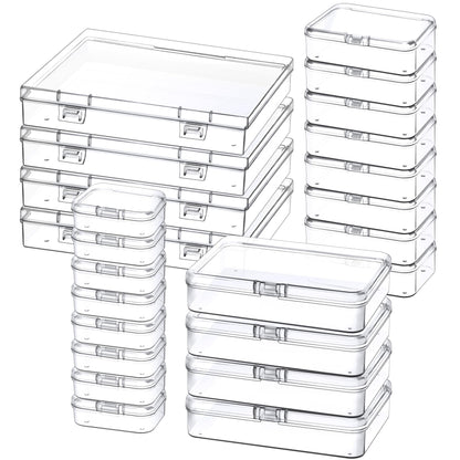 Mauproy 24 Pack Mixed Sizes Small Plastic Storage Containers, Mini Rectangular Small Items Organizer Boxes with Hinged Lids and Labels for Craft Jewelry Beads