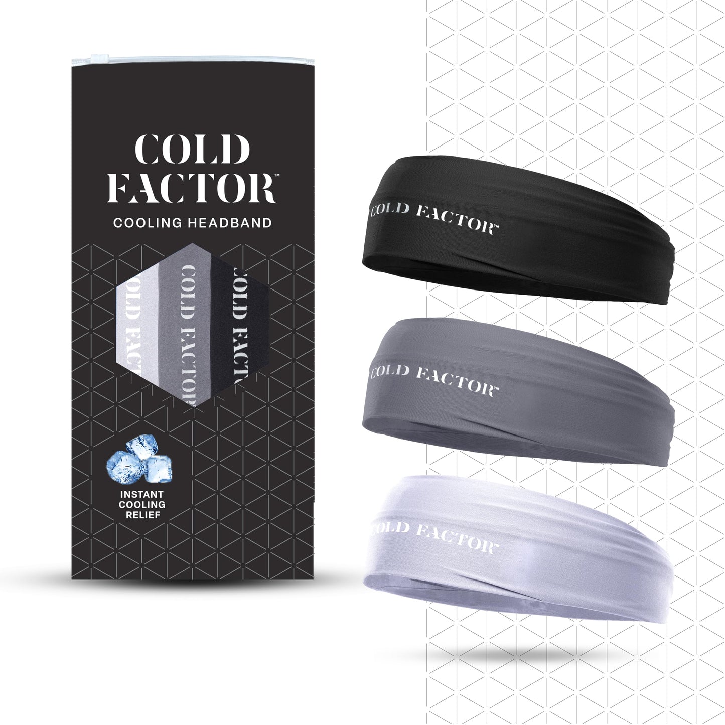 COLD FACTOR Instant Cooling Headband 3 Pack | Advanced Evaporative Comfort for Sports & Outdoor | UPF 50+ Protection | Long-Lasting Coolness | Ideal for Fitness, Hiking, Yoga, & Running (Neutral Pack)