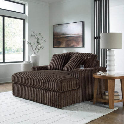 Signature Design by Ashley Midnight-Madness Contemporary Oversized Chaise with Reversible Cushions, USB Ports and Cup Holders, Dark Brown