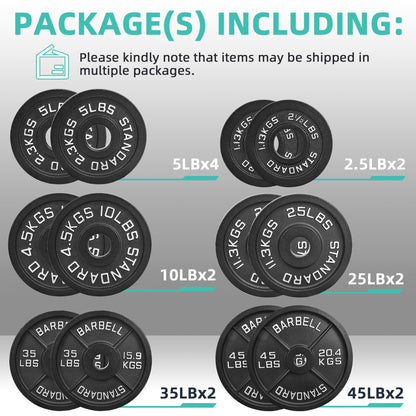 Fitvids 2 Inch Olympic Barbell Weight Plates Set, 255 LB(2.5-45 LB) Barbell Weight Set for Home Gym Strength Training, Deep Grip Edge