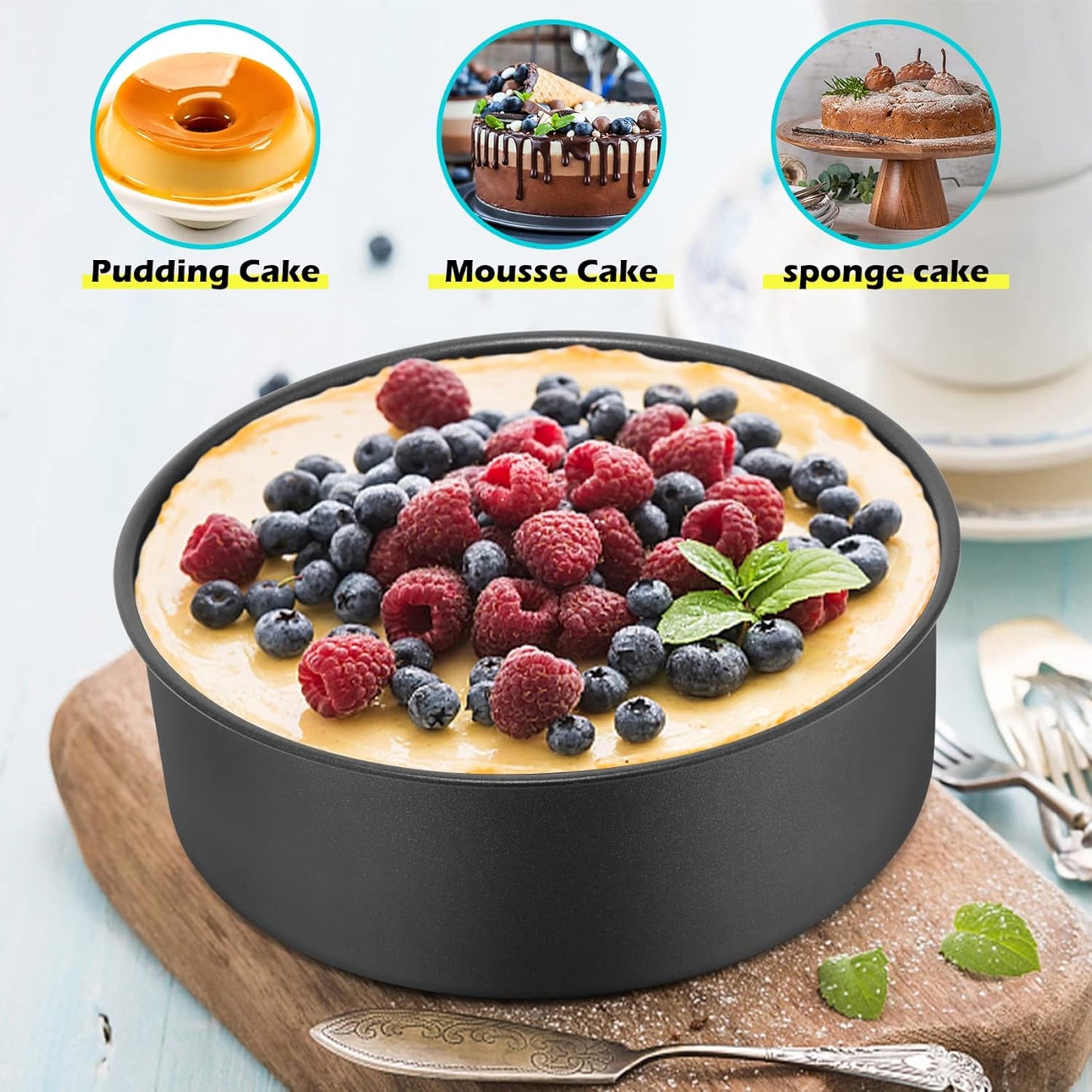 LIANYU 8 × 3 Inch Cake Pan Set of 3, Nonstick Stainless Steel Baking Pan for Cake, Rust Resistant