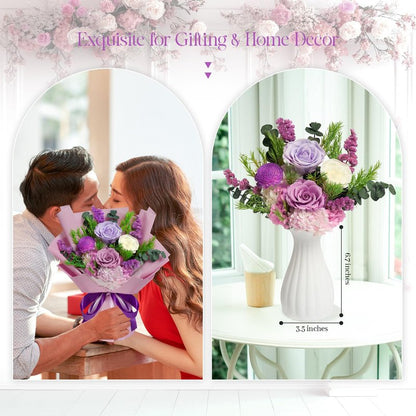 Preserved Flowers Bouquet - Birthday Gifts for Women, Real Flowers for Delivery Prime, Long-Lasting Eternal Rose for Her on Valentines Mothers Day Christmas Anniversary (Purple)
