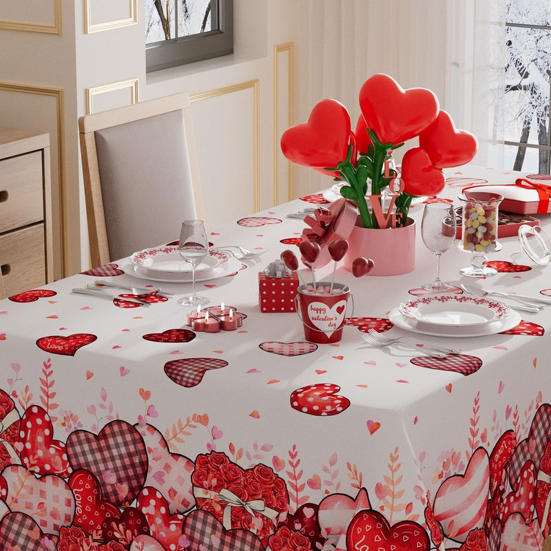 XCHI Love Hearts Valentine's Day Tablecloth Rectangle Table Cloth Washable Table Covers for Indoor Dining Home Party Decorations 60x84 Inch