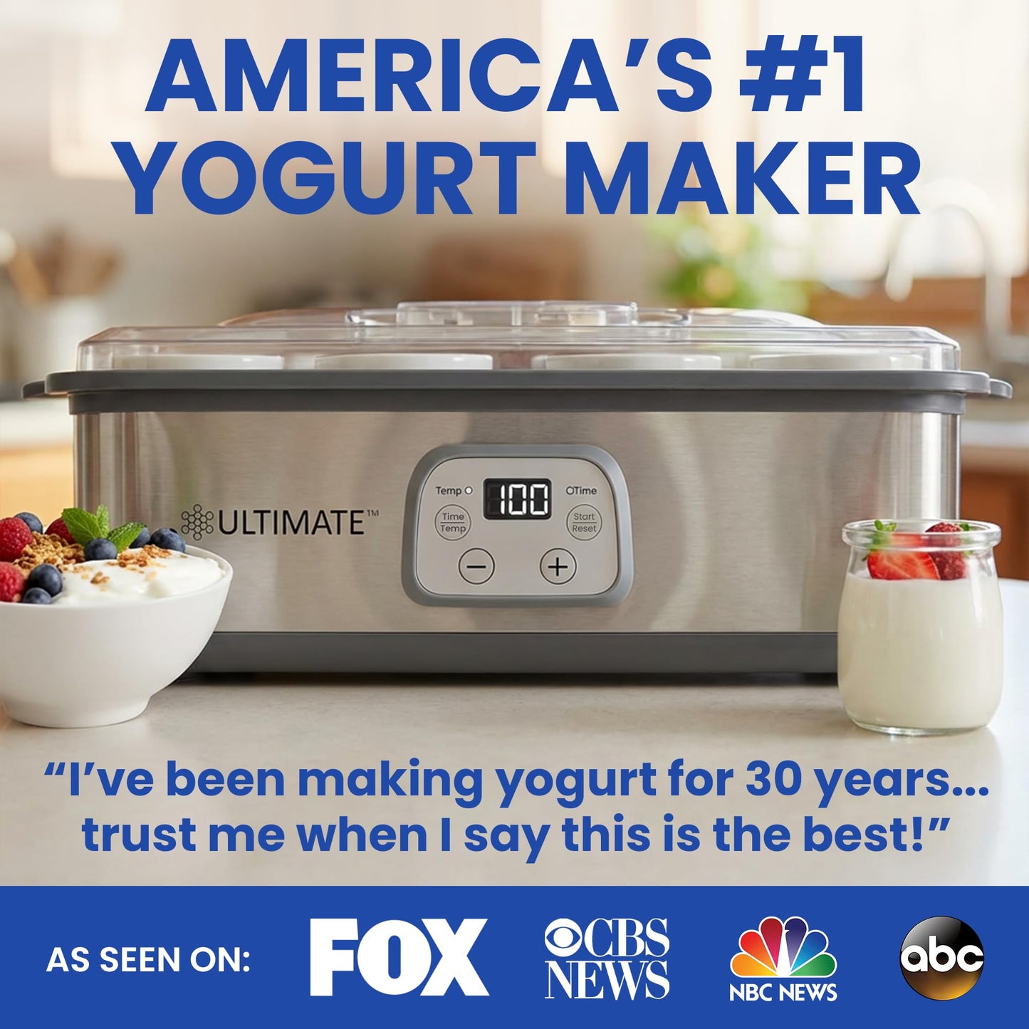 Ultimate Probiotic Yogurt Maker with Adjustable Time & Temperature Control, Make Trillions of Probiotics for Better Gut Health, Two 1-Quart Containers for Larger Batches, ULTIMATE LIFETIME WARRANTY