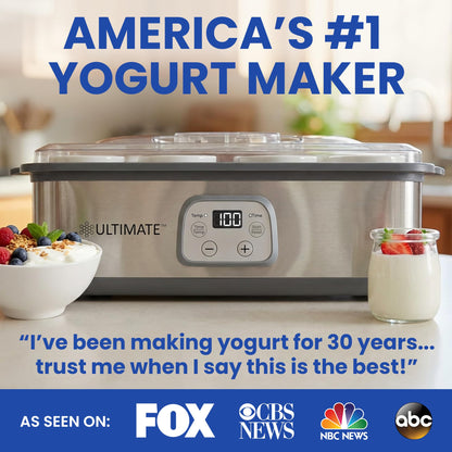 Ultimate Probiotic Yogurt Maker with Adjustable Time & Temperature Control, Make Trillions of Probiotics for Better Gut Health, Two 1-Quart Containers for Larger Batches, ULTIMATE LIFETIME WARRANTY