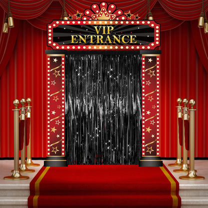 5 Pcs Casino Movie Night Porch Sign Banner with Black Foil Fringe Backdrop Casino Theme Party Decorations VIP Door Entrance Banner Red Carpet Party Decor Movie Theme Theater Birthday Party Supplies