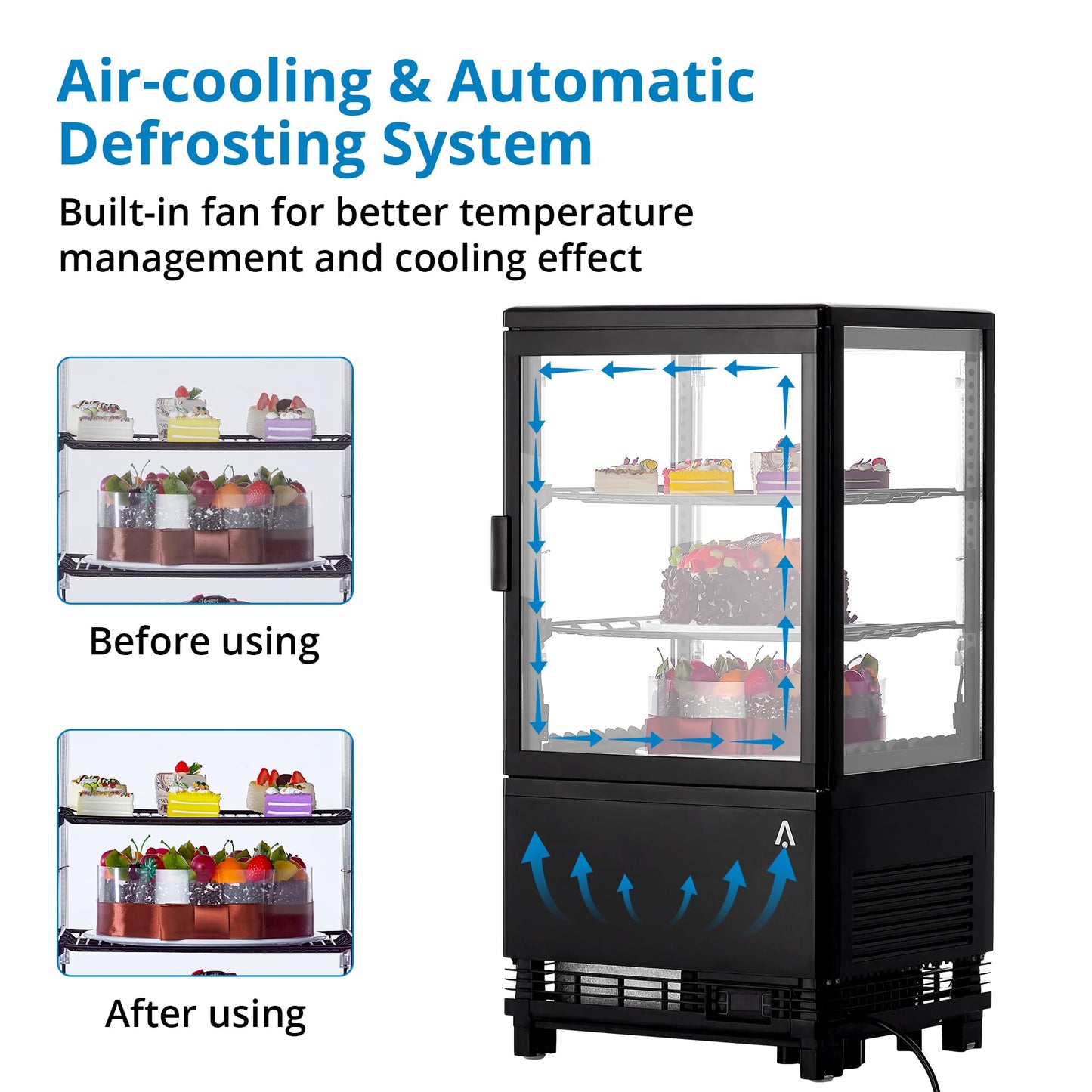 2.1 Cu.FT Refrigerator Display Case Commercial, Commercial Single-Door Display Fridge with Interior LED Lighting, Double-Layered Glass Commercial Countertop Bakery Display Refrigerator, Display Case