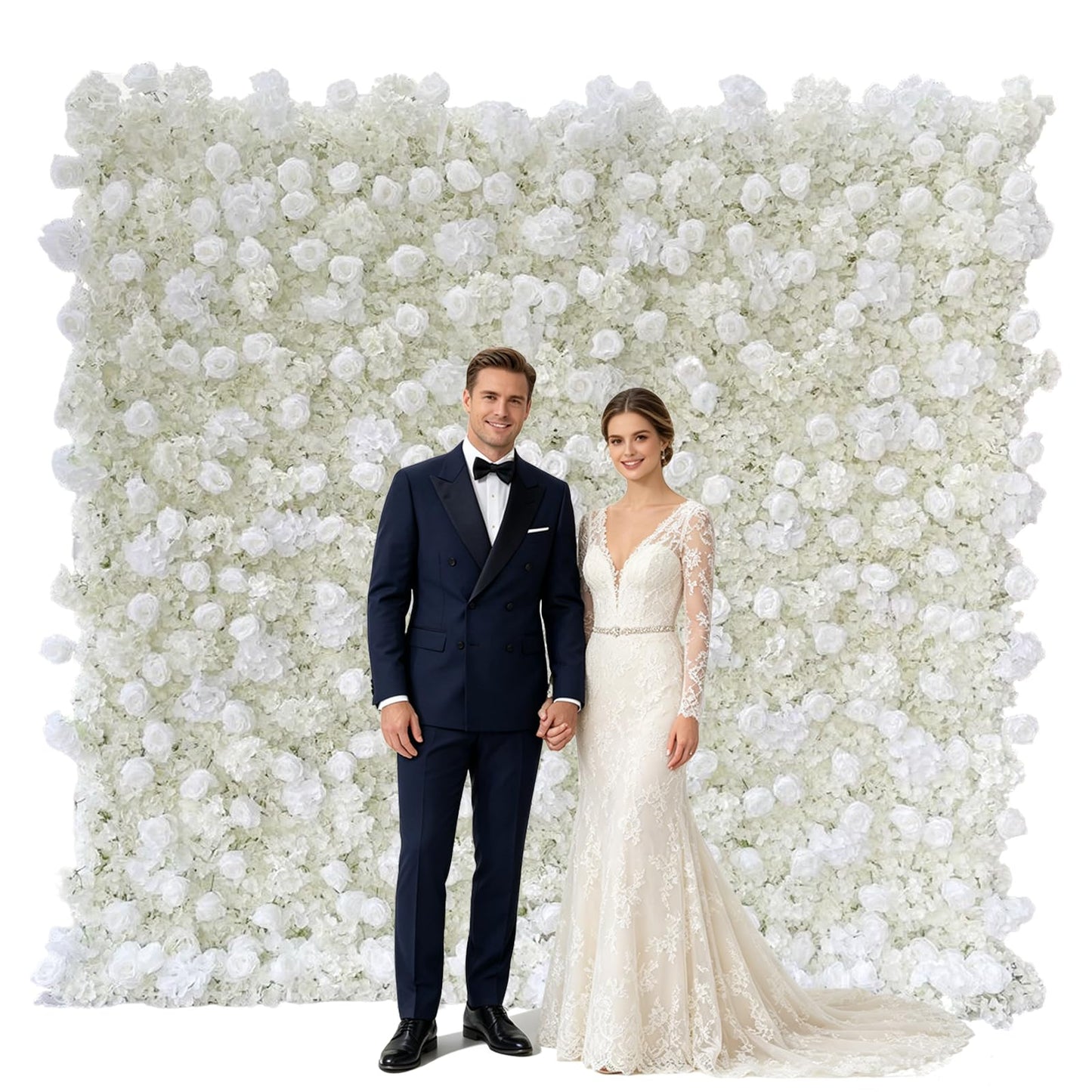 5D White Realistic Rose wall Backdrop, 8×8ft,Artificial Flower wall Panel. Easy to Install and Store, Reusable. Perfect for Weddings, Birthday Parties, and Home Decoration. Withouf Stand