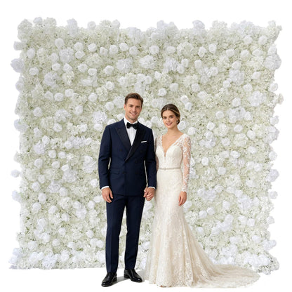 5D White Realistic Rose wall Backdrop, 8×8ft,Artificial Flower wall Panel. Easy to Install and Store, Reusable. Perfect for Weddings, Birthday Parties, and Home Decoration. Withouf Stand