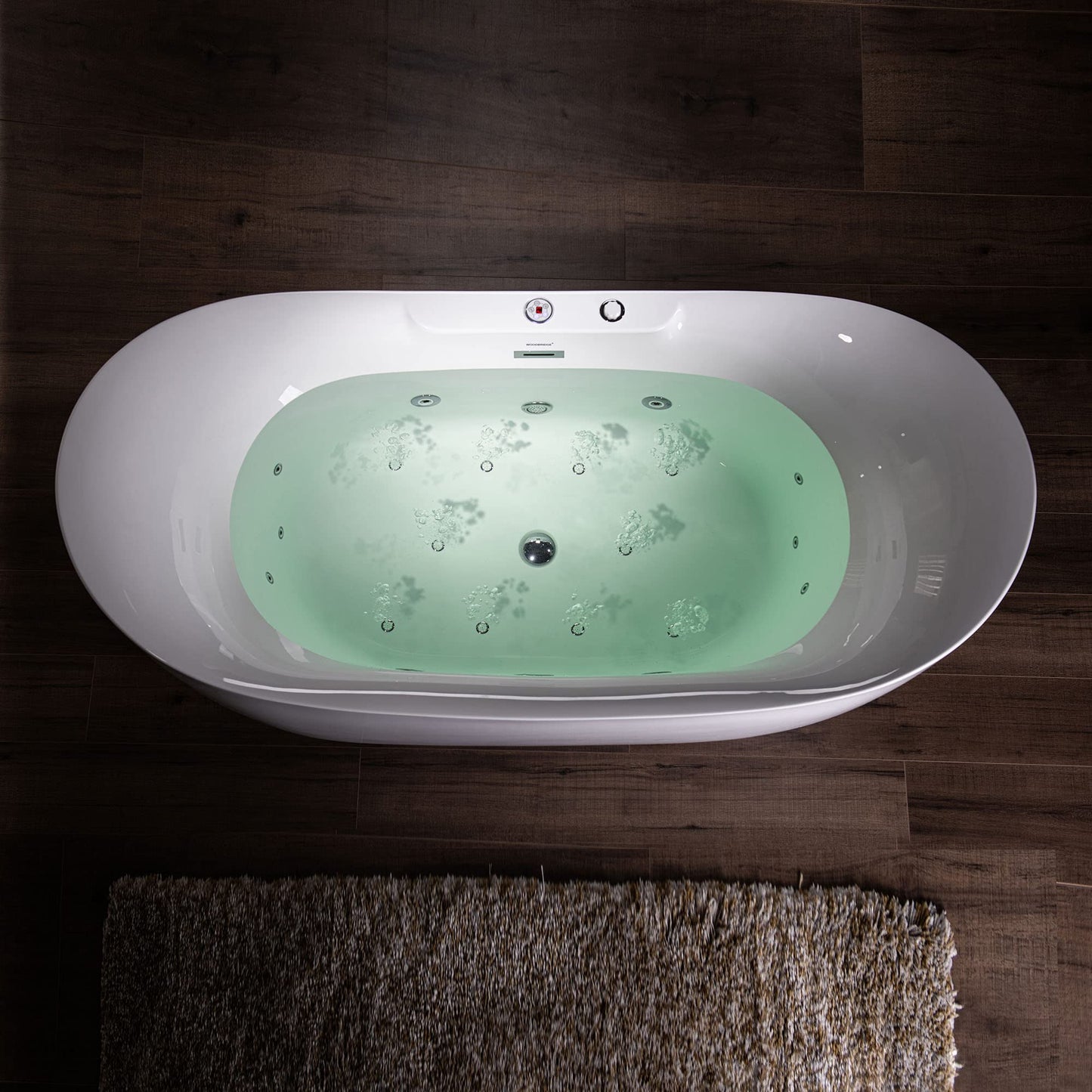 WOODBRIDGE 72" x 35-3/8" Whirlpool Water Jetted and Air Bubble Freestanding Heated Soaking Combination Bathtub with LED control panel, BJ400