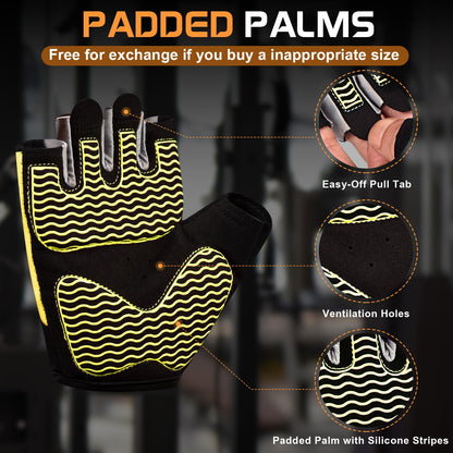Sunnex Gym Gloves - Fingerless, Breathable Workout Gloves for Weightlifting, Cycling & More