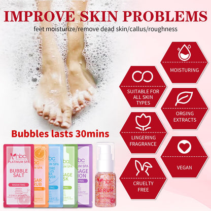 Pedicure Kit Foot Soak Set: Bubble Salt, Sugar Scrub, Massage Mask, Massage Lotion in a Box, 4 Step Foot Spa Kit for Dry Feet,Tired Feet（3 Set Tropical Fruit)