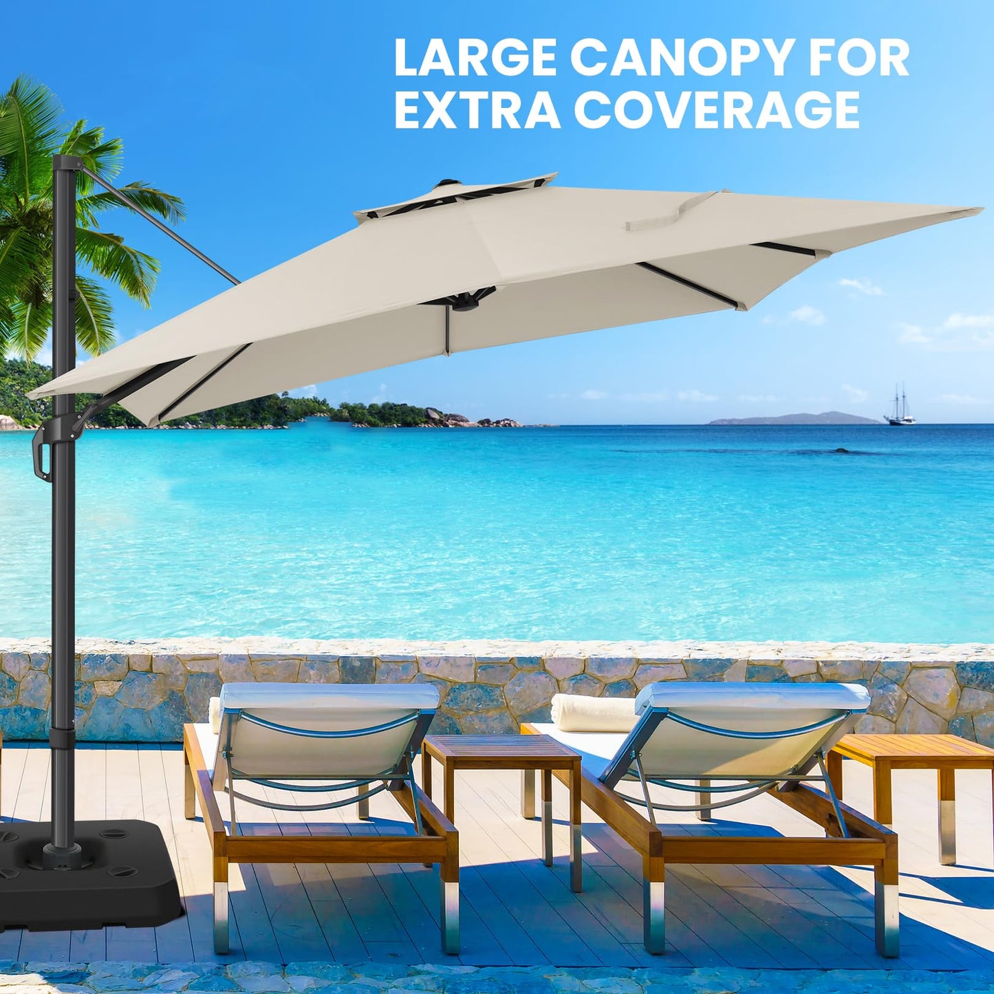 HOTEEL Patio Umbrella - 10ft Cantilever Umbrella Outdoor for Patio, Offset Umbrellas with Double Top Vent, UV resistant & Fade resistant, Large Table Umbrella on Clearance for Deck, Pool, Market, Backyard - Beige