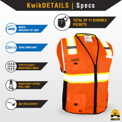 KwikSafety - Charlotte, NC - BIG KAHUNA Safety Vest [15 PACK] Class 2 ANSI OSHA Reflective Vest Durable High Visibility Vest Construction Safety Vest for Men Industrial Work Gear/Orange 2XL