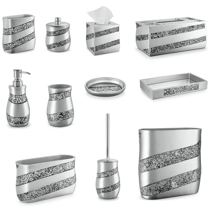 Creative Scents Silver Mosaic Liquid Soap Dispenser For Bathroom - Decorative Lotion Dispenser - Bling Countertop Soap Dispenser For Liquid Soap And Lotion With Durable Metal Pump (Silver-Gray)