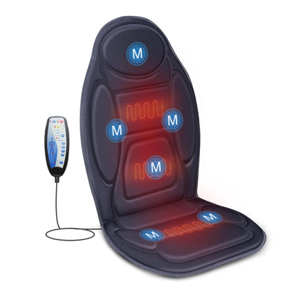 Snailax Vibration Back Massager with Heat, Massage Seat Cushion with 6 Vibrating Motors and 2 Heat Levels, Massage Chair Pad for Home Office use, Gifts for Him Her