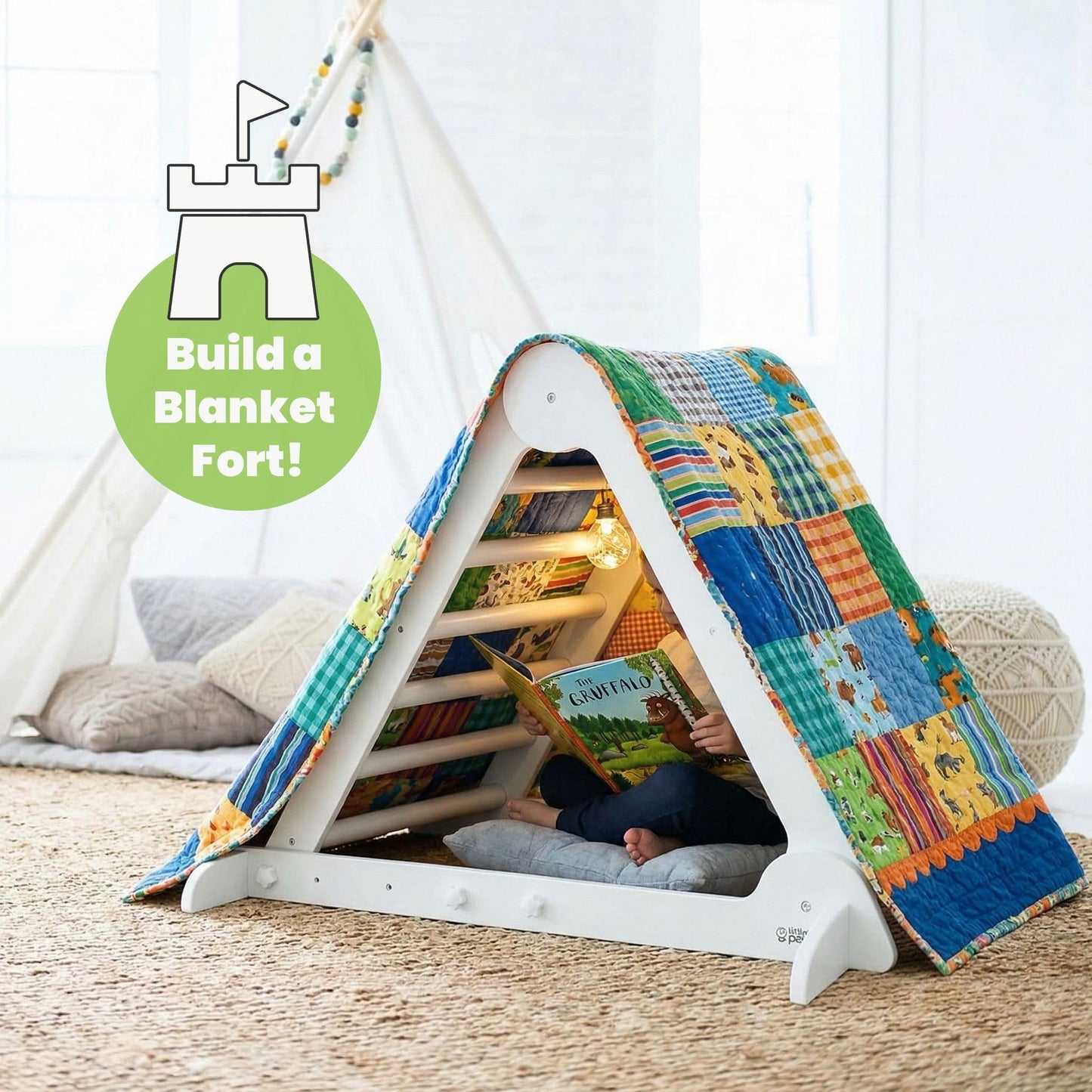 Little Partners Learn 'N Climb Foldable Wooden Climbing Triangle, Wood Climbing Gym for Toddlers, Triangle Climber for Skill-Building and Active Play, Soft White