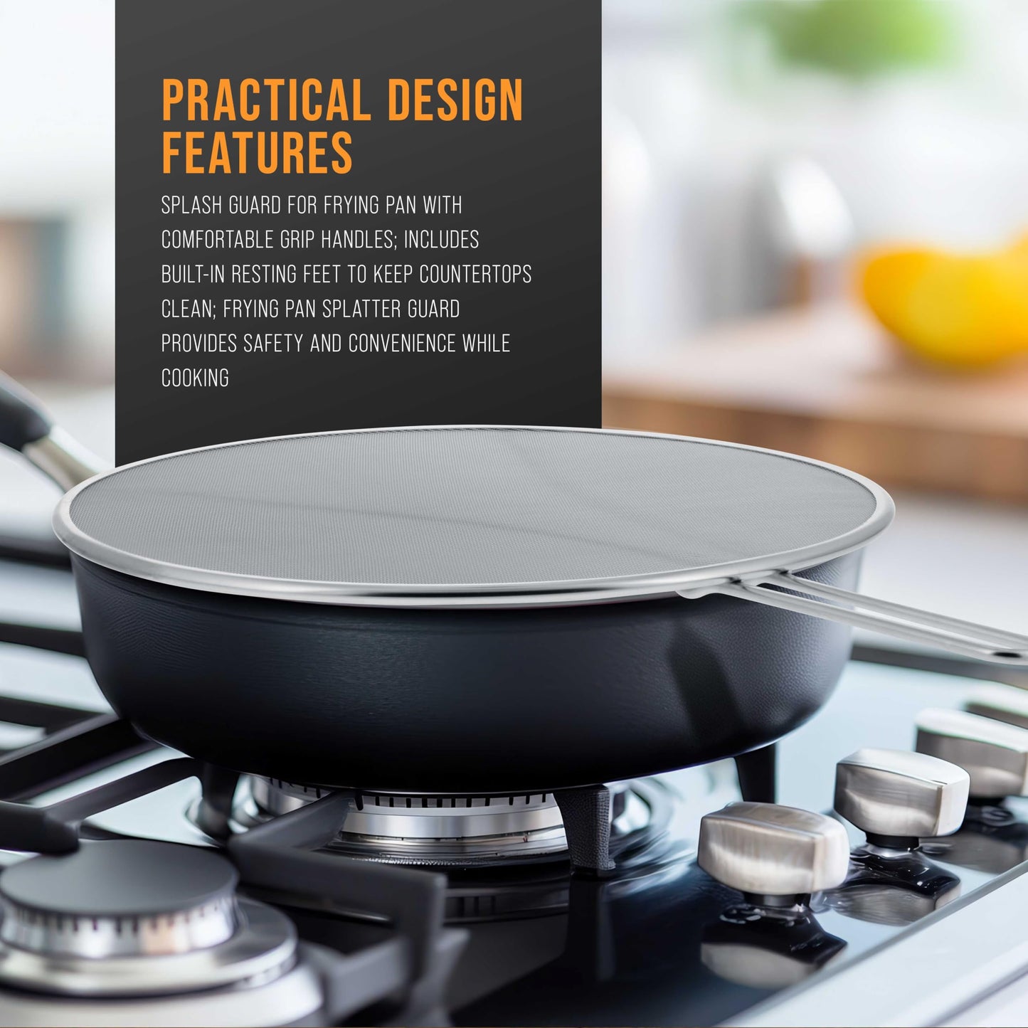 U.S. Kitchen Supply Stainless Steel Splatter Guard 13" Fine Mesh Cover, Grease & Oil, Splatter Screen for Frying Pan, Cooking Pots, with Resting Feet