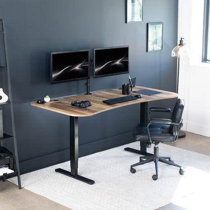 VIVO Electric 63 x 32 in Dual Motor Standing Desk, Memory Height Adjustment, 2B Series, Reclaimed Wood Top Black Frame, DESK-KIT-2B1P