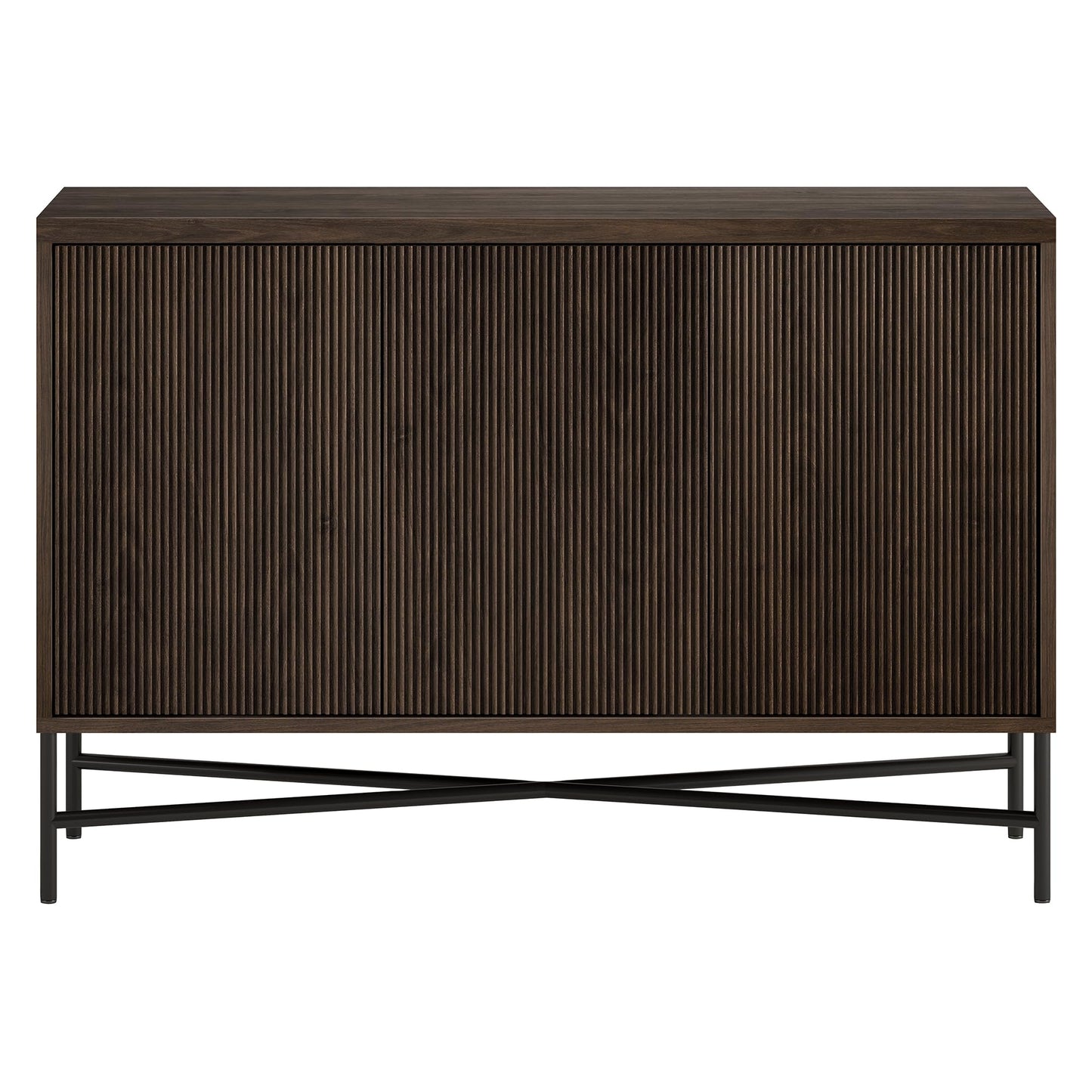 Henn&Hart 48" Fluted Sideboard Buffet Cabinet, Modern Ribbed Credenza with 3 Doors, Adjustable Shelves, and Cable Management Cut-Outs for Dining Room, Kitchen, Living Room or Entryway, Rich Brown