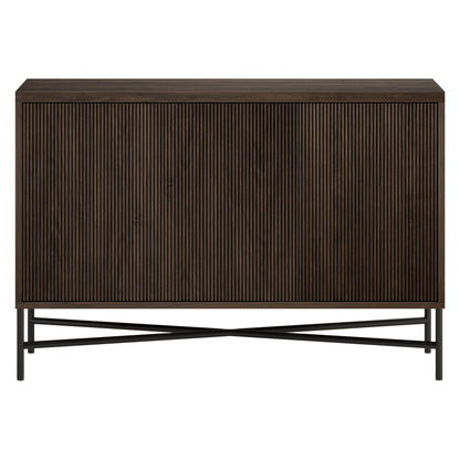 Henn&Hart 48" Fluted Sideboard Buffet Cabinet, Modern Ribbed Credenza with 3 Doors, Adjustable Shelves, and Cable Management Cut-Outs for Dining Room, Kitchen, Living Room or Entryway, Rich Brown