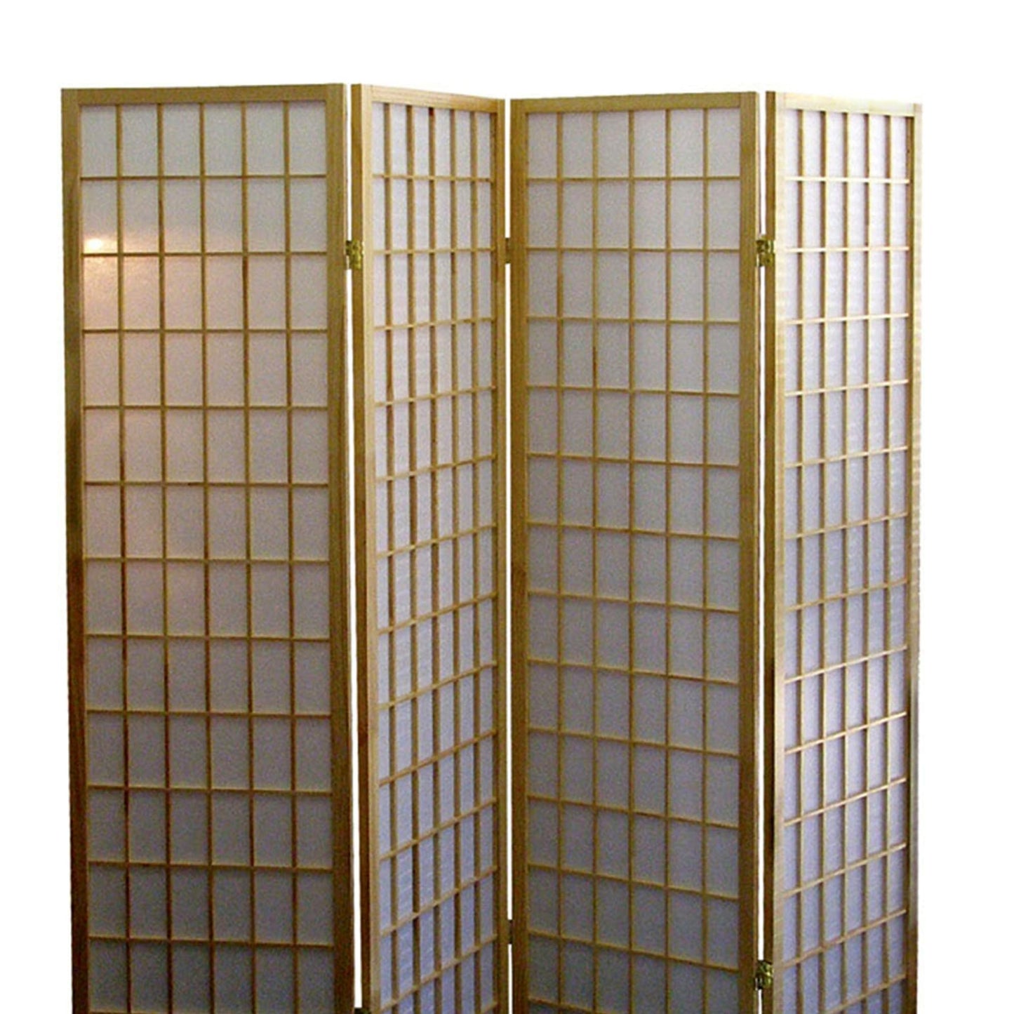 70" Tall 4 Panel Screen, Room Divider, Japanese Style with Natural Wood