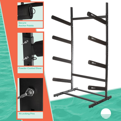 RAD Sportz Kayak Storage Rack - 4-Level Freestanding Adjustable Stand with Padded Arms and 400lb Capacity for Canoes, SUP, or Paddleboards (Black)