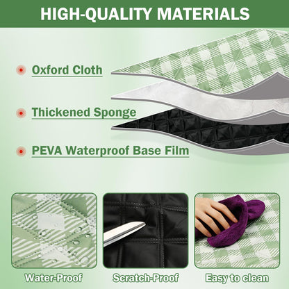 Extral Large Outdoor Waterproof Picnic Blanket With Shoulder Strap, 80"X80" 3-Layer Windproof Foldable Picnic Mat with Corner Nails, Machine Washable, Camping, Lawn Park Grass, Travel, Beach, Green
