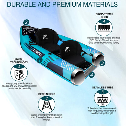 11' Inflatable Kayak with Drop Stitch Floor 1 Person 2 Person Adult Blow up Kayaks Foldable Boat Canoe, Aurora Blue