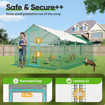 Quictent Large Metal Chicken Coop Run for 30+ Poultry with Metallic Perch, Side Hardware Cloth & Cover, Advanced Series Outdoor Walk-in Cage Hen Duck Rabbit Dog Pen Yard Farm House, 18x9x6.6FT