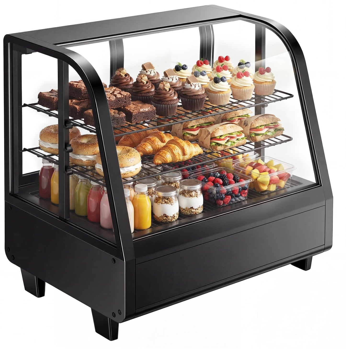 ICEVIVAL Certified Commercial Refrigerator, 3.6 Cu.Ft Countertop Refrigerator Refrigerated Display Case with Curved Glass & Auto Defrost, Freestanding Bakery Display Case for Cafe & Restaurant