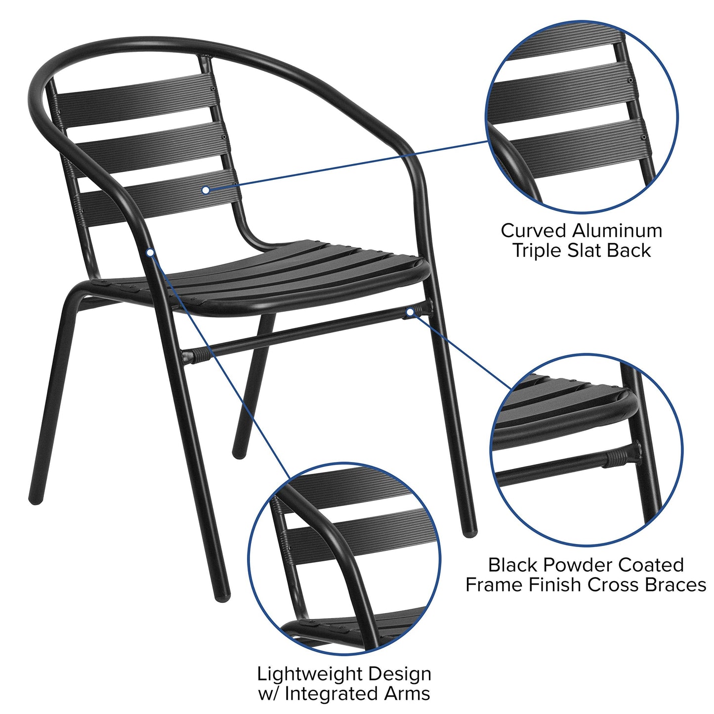 Flash Furniture TLH-ALUM-32SQ-017BK4-GG Lila 31.5'' Square Aluminum Indoor-Outdoor Table Set with 4 Slat Back Chairs, Black