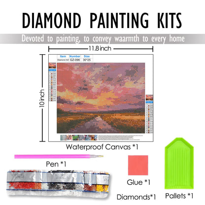 FUHYGU Pink Pastel Sunset Landscape Diamond Art Kits for Adults Beginners, Impressionist Pink and Orange Country Sunset Landscape DIY Gem Diamond Painting Art Kits for Home Wall Decor, 11.8x9.8 Inch