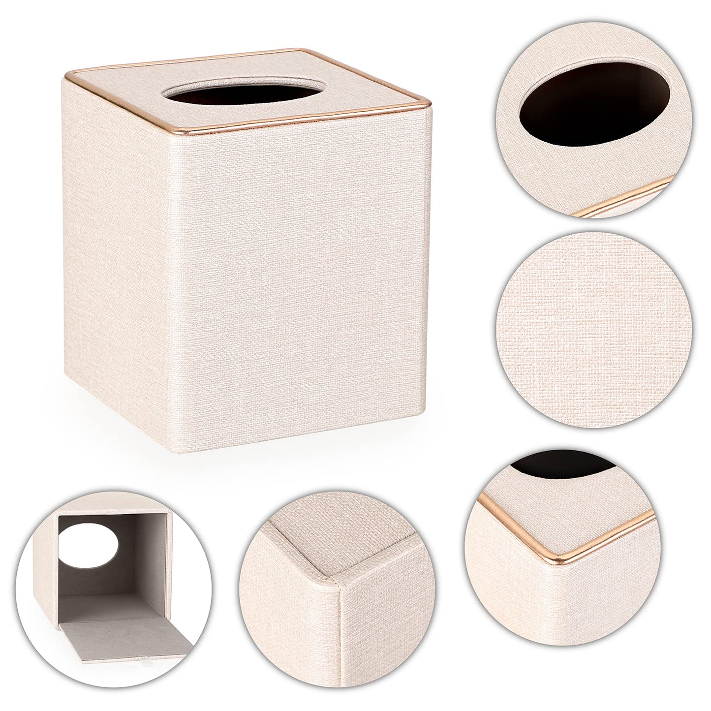 Sumnacon Square Linen Tissue Box Cover - Stylish Cube Tissue Box Holder with Magnetic Bottom, Decorative Tissue Box for Vanity Toilet Tank Dresser Night Stand Table Countertop Office Car, Beige